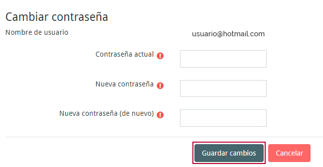 Formulario cambio contraseña